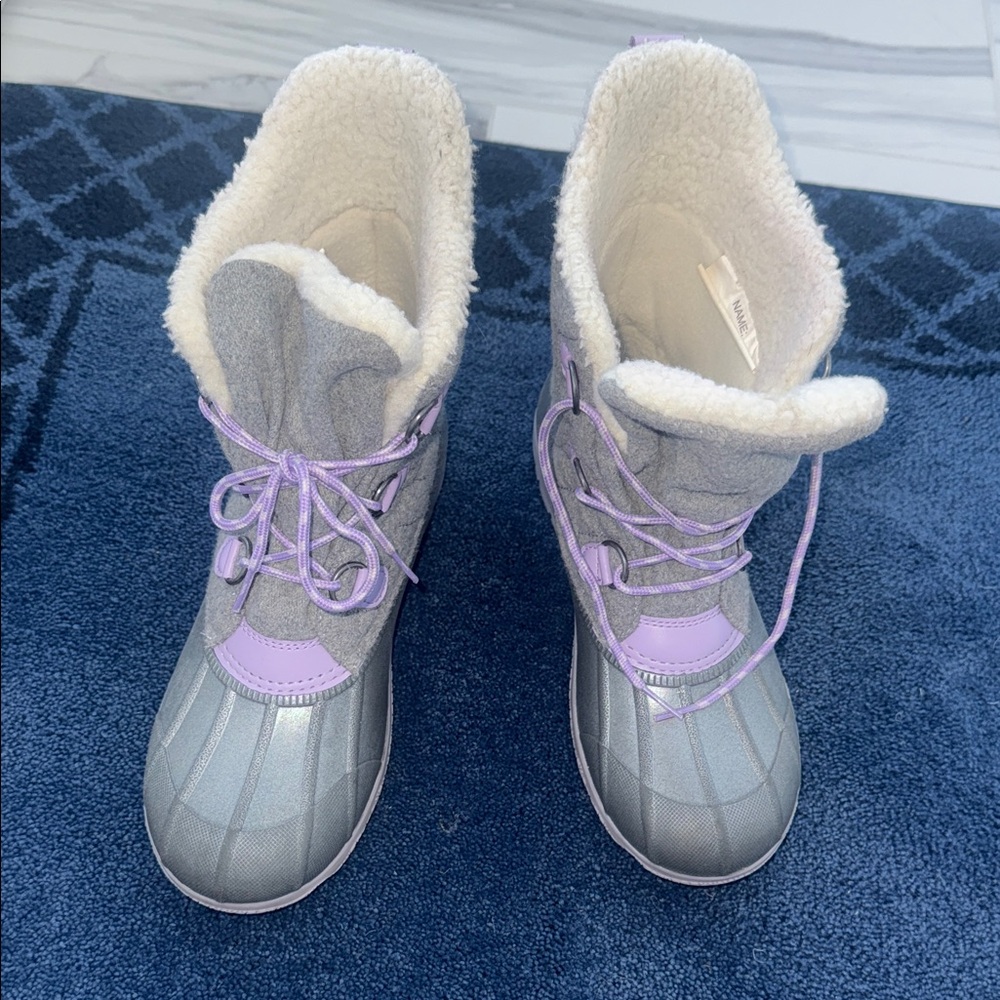 Gray and Purple Winter Boots